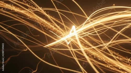 Abstract light trails background with golden glowing wavy lines on a dark backdrop