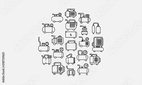 Fotografie Air Compressor Line art vector icon set creative pattern illustration