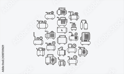 Bild auf Leinwand Air Compressor Line art vector icon set creative pattern illustration