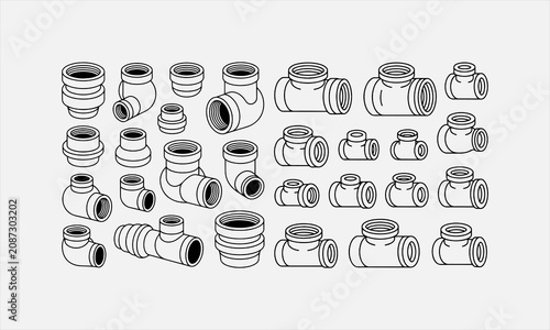 Принти на полотні Gas pipe reducer Line art vector icon set modern pattern vector illustration