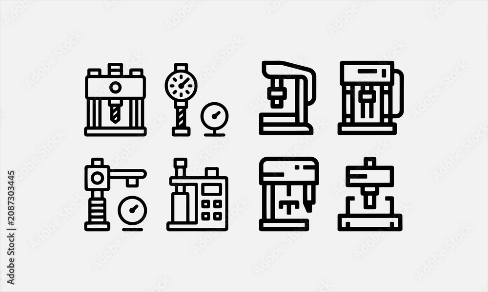 Obraz premium Hydraulic Press Line art vector icon set modern abstract shapes vector illustration
