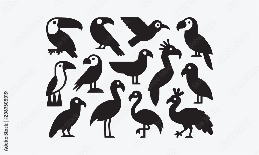 Fototapeta premium Vector Collection of Bird Silhouettes Isolated on white background vector illustration