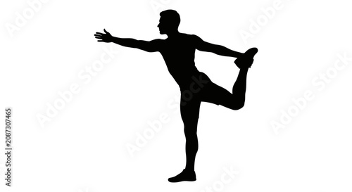 Obraz na plátně Man stretching in athletic pose black silhouette against white background