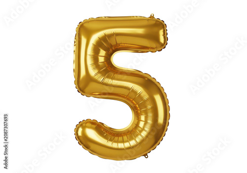 Gold shiny number five balloon