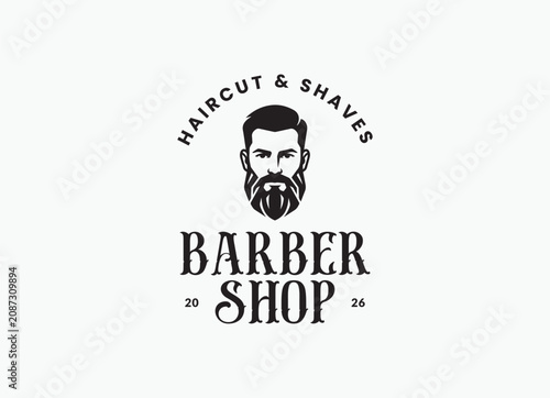 Foto Barber Shop Logo Badge Vintage Vector | Classic Barbershop Emblem Illustration |