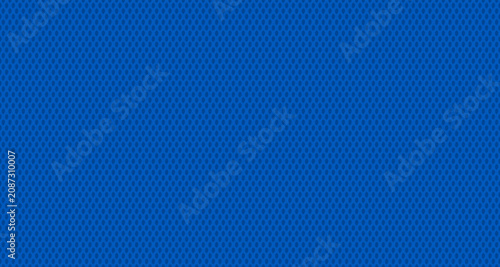 Athletic mesh texture with jersey fabric pattern. Sport blue material background featuring seamless white grid for basketball, hockey, and football uniform designs with woven elements.