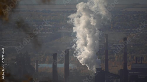 Environmental pollution caused by smoke emissions from the stacks of a large metallurgical plant
