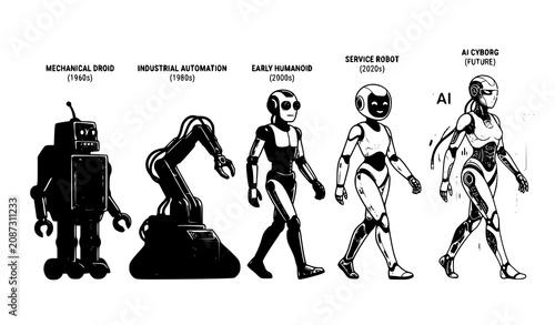 Canvastavla Futuristic Robot Development and AI Evolution Cartoon Vector Illustration