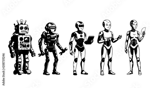 Photography Robotics Technology Progress and AI Character Evolution Vector Set