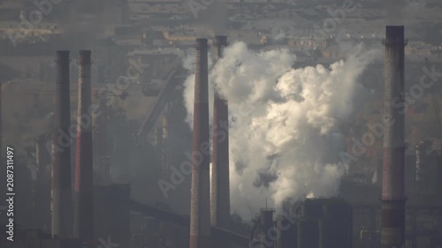 Environmental pollution caused by smoke emissions from the stacks of a large metallurgical plant