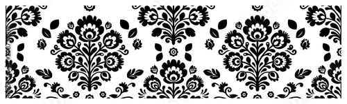 Konstfotografi Folk floral ornament with symmetrical flower bouquets in a traditional style