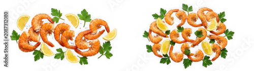 Panel kuchenny z motywem Fresh cooked shrimp with lemon slices and parsley isolated on transparent background