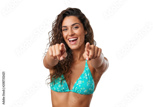 Woman making peace sign with cheerful expression