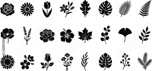 Canvastavla Collection of floral and botanical silhouettes for organic nature and gardening