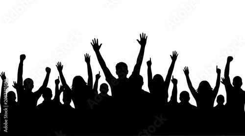Crowd of people cheering with excitement