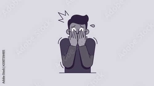 Slika na platnu Flat vector illustration of a shocked man covering his mouth