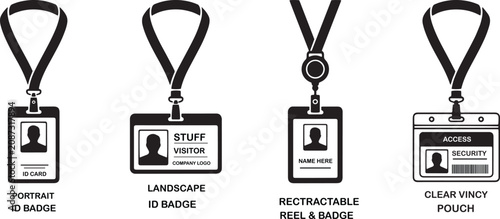 Set of id badge lanyard icons