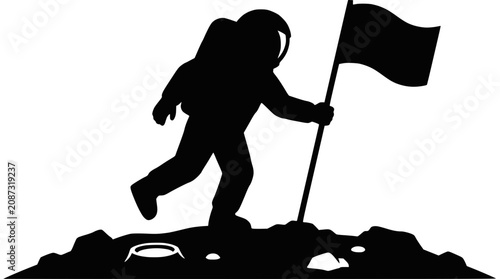 Foto Astronaut standing on moon with flag