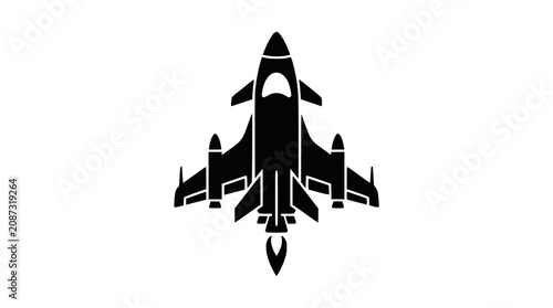 Tableau sur toile Black silhouette of military fighter jet