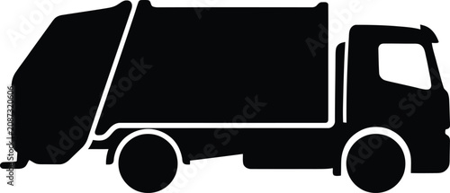 Silhouette vector garbage truck heavy industrial vehicle waste collection icon design