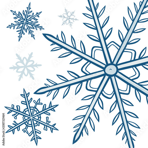Obraz na plátně Set of large detailed snowflakes on a white background with snowflakes, seasonal