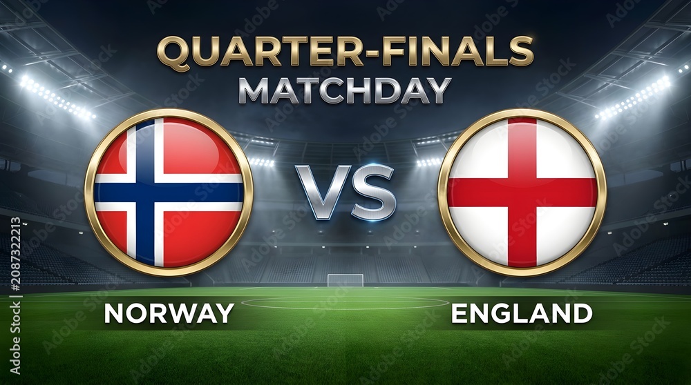 Obraz premium Quarterfinals matchday graphic featuring norway vs england football teams