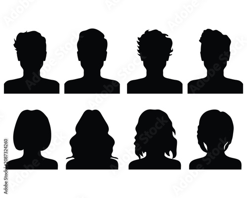 Black silhouettes human avatars, isolated design elements for social media accounts