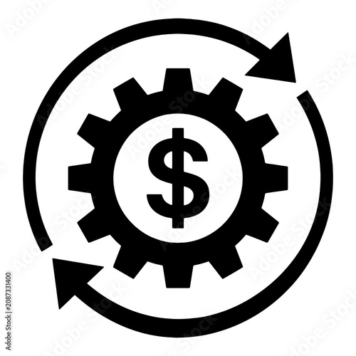 Картината върху платно Financial cycle icon featuring dollar sign inside gear with rotating arrows busi