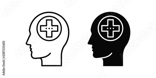 Human head profile with medical cross symbol representing mental health and healthcare awareness