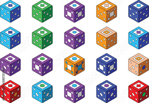 Tableau sur toile Polyhedral dice, roleplaying game dice featuring various geometric shapes for tabletop adventures, strategy games, and fantasy gaming, vector designs