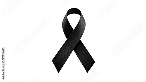 Black ribbon awareness symbol isolated on transparent background mourning and remembrance design element