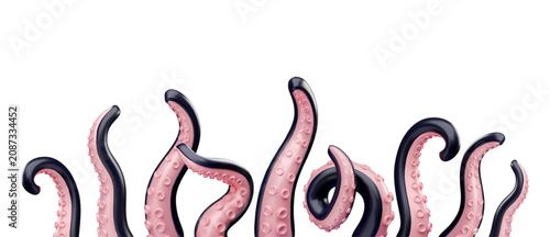 Photography Octopus tentacles with suckers on sea bottom vector 3D cartoon background, pink