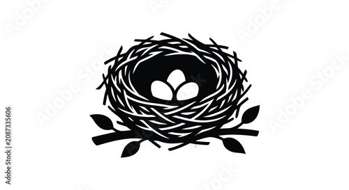 Bild auf Leinwand Bird s Nest Silhouette On White Background Detailed Illustration
