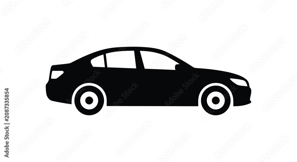Fototapeta premium Sedan Car Silhouette On White Background Minimalist Automotive Design