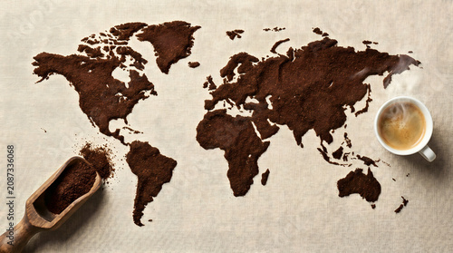Coffee World Map: Global Coffee Consumption and Trade Concept