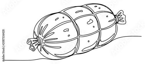Foto Salami sausage tied with twine string in continuous line art style