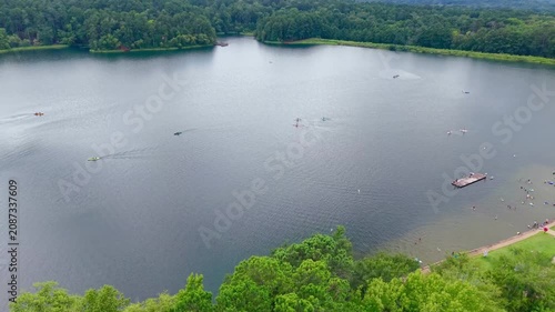 Aerial Drone View of Tyler State Park Lake, Texas – Scenic Forest and Water Landscape
