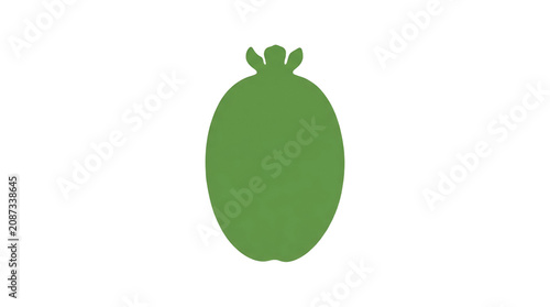 Green feijoa fruit silhouette isolated on white background. Minimalist flat design element for healthy food concepts.