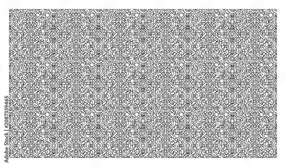 Fototapeta premium Intersecting geometric patterns with intricate line work in monochrome mosaic style