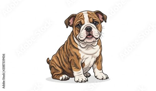 Schilderij op canvas Cute Realistic Bulldog Puppy Sitting Vector Illustration Isolated