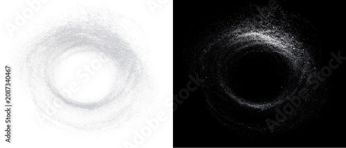 Fotografie Powder vortex ring on white and black background, abstract cosmic white dust exp