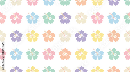 Pastel Hibiscus Flower Pattern Seamless Background - Summer Tropical Floral Design