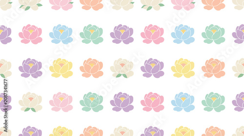 Seamless Pattern of Pastel Peony Flowers on White Background
