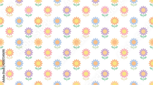 Seamless Pattern of Pastel Flowers on White Background