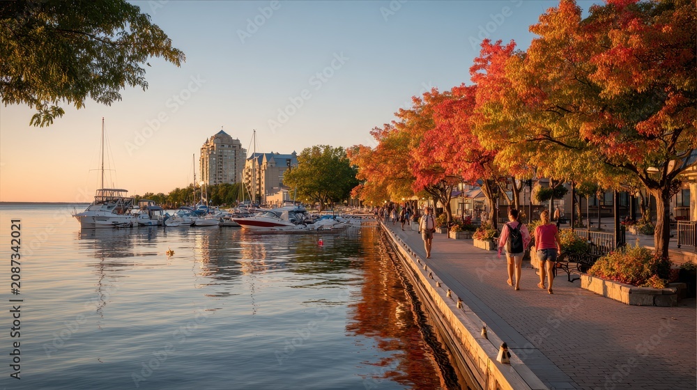 Obraz premium September afternoon along Kempenfelt Bay, Barrie Ontario urban waterfront
