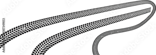 Konstfotografi Tire marks illustration, realistic skid tracks with rubber tread impressions for automotive safety, racing, and transportation graphics, vector designs