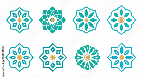 Turquoise geometric star mandalas for decorative patterns.