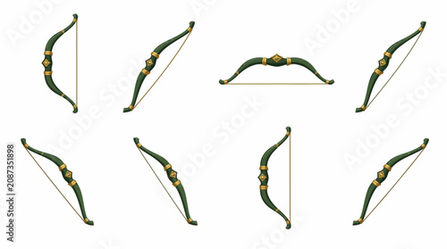Tableau sur toile Traditional green archery bows in various angles.