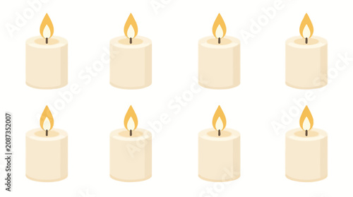 Canvastavla Set of glowing white pillar candles with flames.