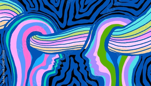 Illustrazione psichedelica di connessione mentale e telepatia